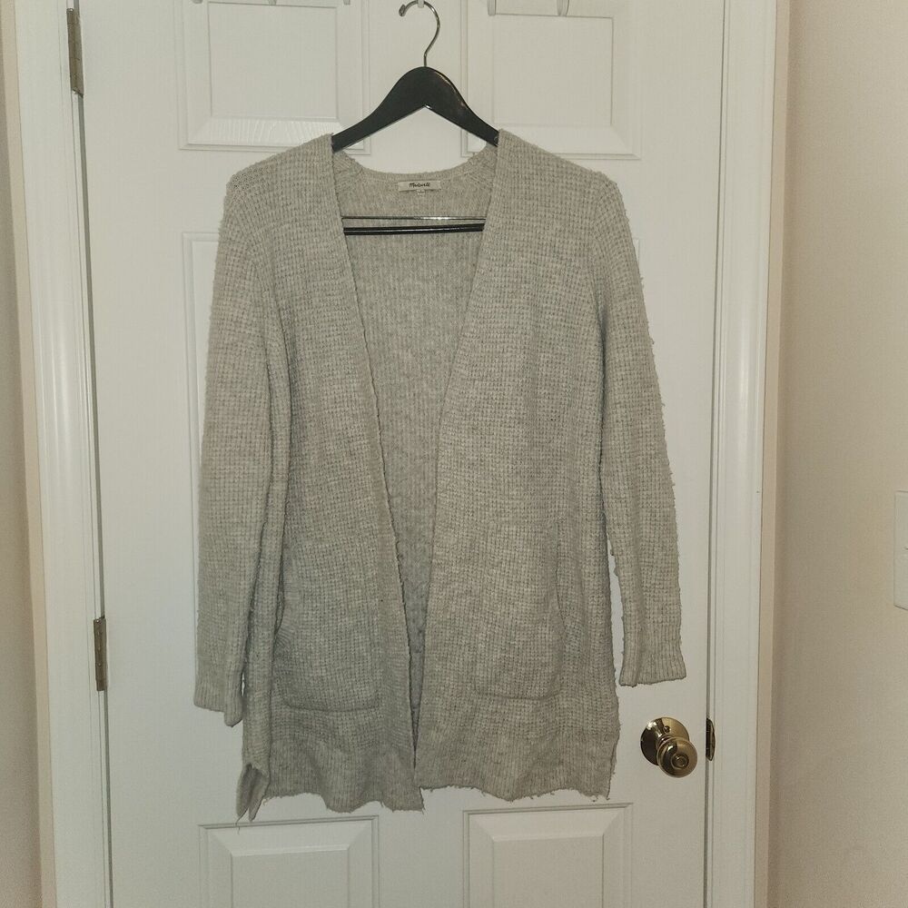 Madewell Size M Gray Merino Wool Blend Longline Open Cardigan Sweater